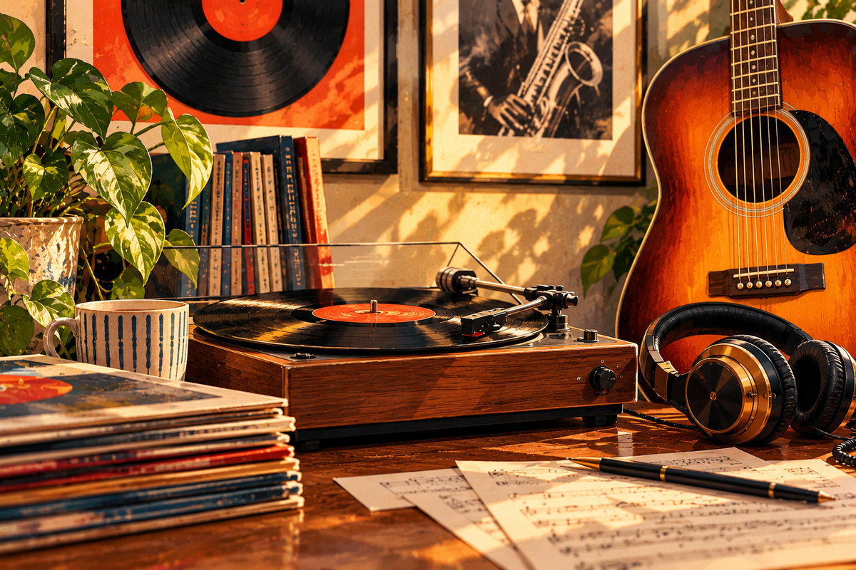 Themed Prints Music collection editorial illustration, vintage painterly close-up